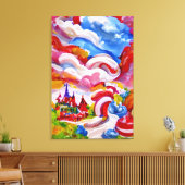 Candyland Wonderland Blue Sky White Clouds Canvas Afdruk (Insitu (Woonkamer))