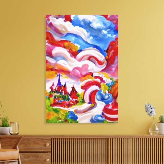 Candyland Wonderland Blue Sky White Clouds Canvas Afdruk (Insitu (Woonkamer))