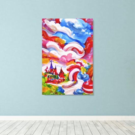 Candyland Wonderland Blue Sky White Clouds Canvas Afdruk (Insitu (Houten vloer))
