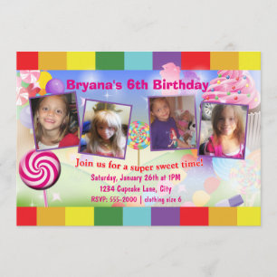 Candyland Zoete Verjaardagsfeestje 4 Foto Uitnodig Kaart
