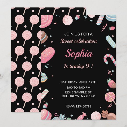 Candyland Zwart en Roze Kaart (Voorkant / Achterkant)