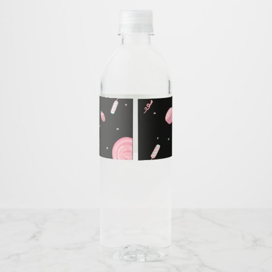Candyland Zwart en Roze Waterfles Etiket (Achterkant)