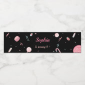 Candyland Zwart en Roze Waterfles Etiket (Enkel label)