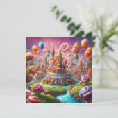 Candyland's verjaardagstaart kaart (Staand voorkant)