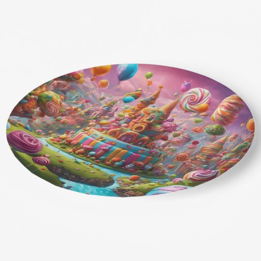 Candyland's verjaardagstaart papieren bordje (Gekanteld)