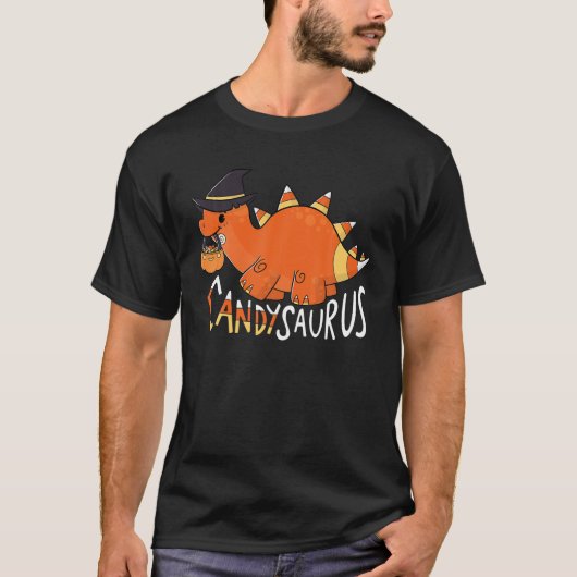 Candysaurus Cute Dinosaur Candy Corn Halloween T-shirt (Voorkant)