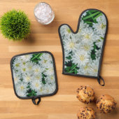 Candytuft witte bloem grafische kunst ovenwant & pannenlap set (Top down)