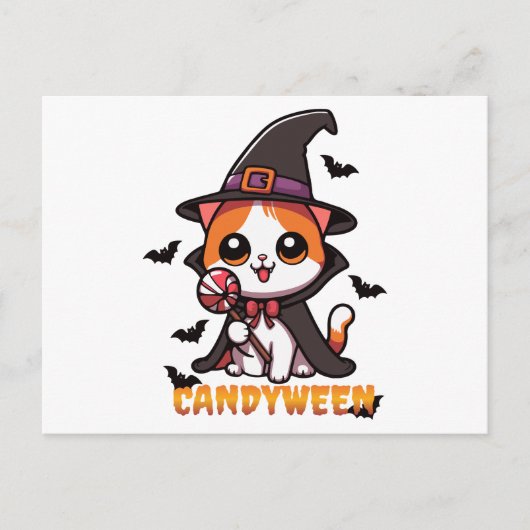 Candyween - Kattenheks Halloween Briefkaart (Voorkant)