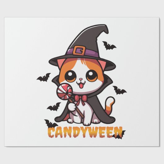 Candyween - Kattenheks Halloween Cadeaupapier (Vlak)