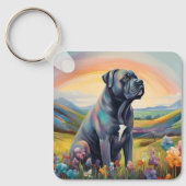Cane Corso Aangepaste Naam Regenboog Hond Memorial Sleutelhanger (Voorkant)