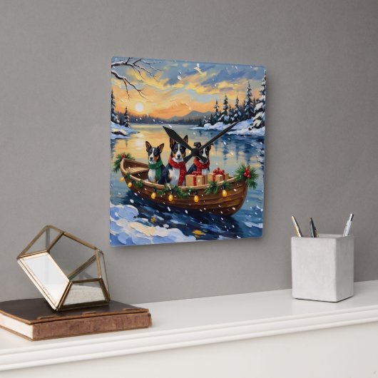 Cane Corso Christmas Boat Holiday Vierkante Klok (Kantoor)