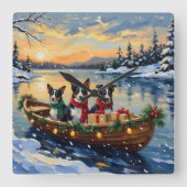 Cane Corso Christmas Boat Holiday Vierkante Klok (Voorkant)