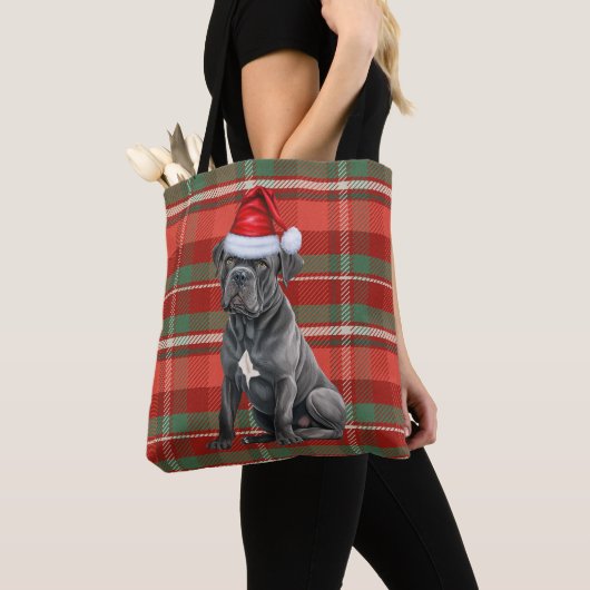 Cane Corso Christmas Dog Red Seasonal Plaid Tote Bag (Dichtbij)