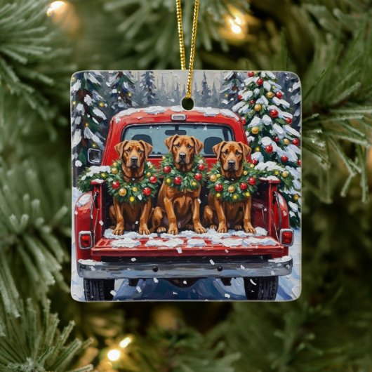 Cane Corso Christmas Red Truck Holiday Keramisch Ornament (Boom)