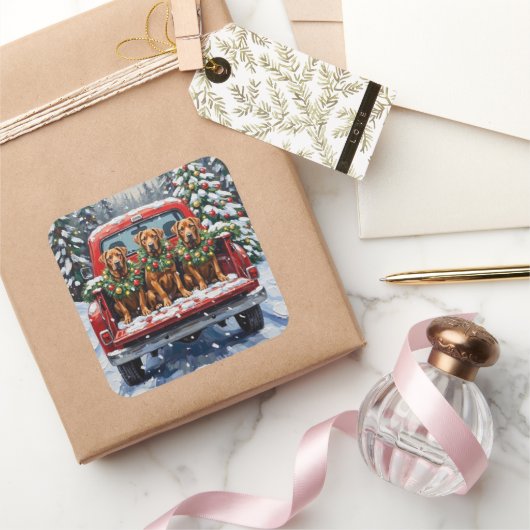 Cane Corso Christmas Red Truck Holiday Vierkante Sticker (Geschenken)