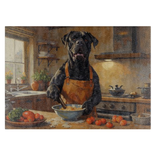Cane Corso Cooking in Kitchen Snijplank (Voorkant)