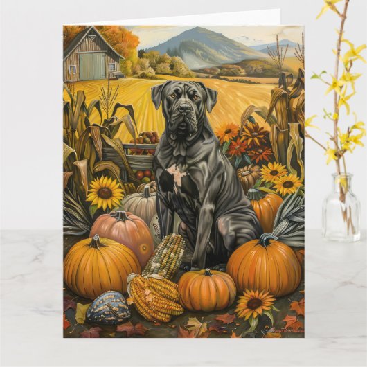 Cane Corso Dog Autumn Harvest Thanksgiving Kaart (Gele Bloem)