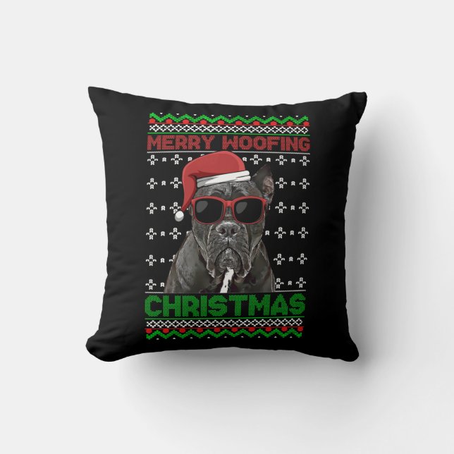Cane Corso Dog Funny Merry Woofing Kerstmis Kussen (Voorkant)