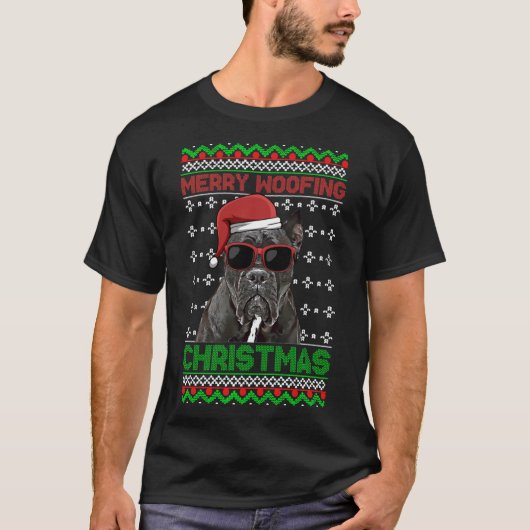 Cane Corso Dog Funny Merry Woofing Kerstmis T-shirt (Voorkant)