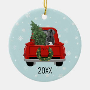 Cane Corso Dog Kerstrode vrachtwagen Keramisch Ornament