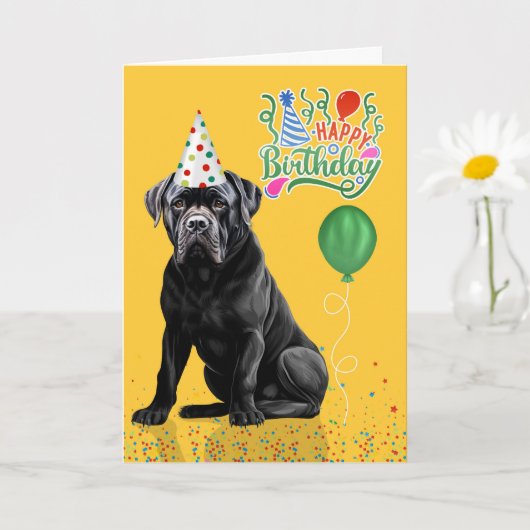 Cane Corso Dog Party Hat Yellow Birthday Kaart (Kleine Plant)