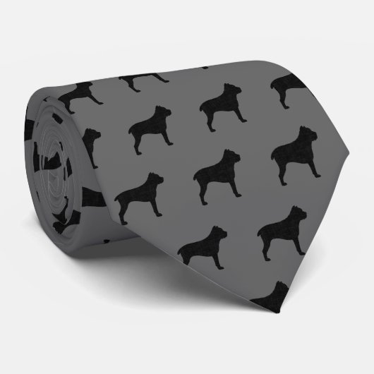 Cane Corso Dog Silhouettes Pattern Grey Stropdas (Opgerold)