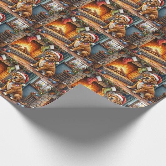 Cane Corso Fireplace with Christmas Lights Cadeaupapier (Hoek)