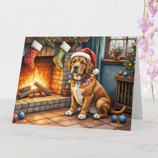 Cane Corso Fireplace with Christmas Lights Kaart (Orchidee)