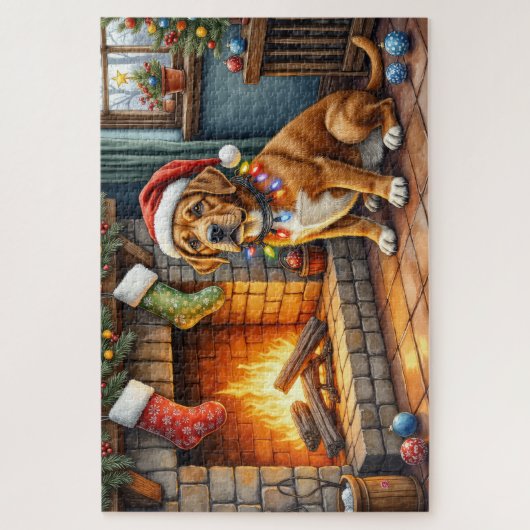 Cane Corso Fireplace with Christmas Lights Legpuzzel (Verticaal)