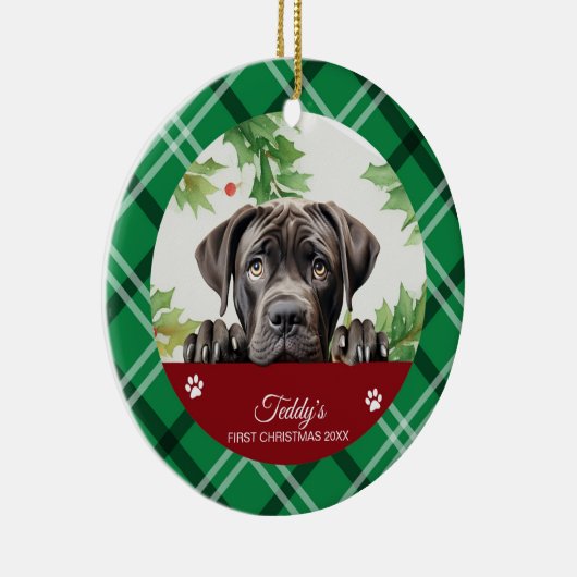 Cane Corso Gepersonaliseerde Eerste Kerstmis Keramisch Ornament (Rechts)