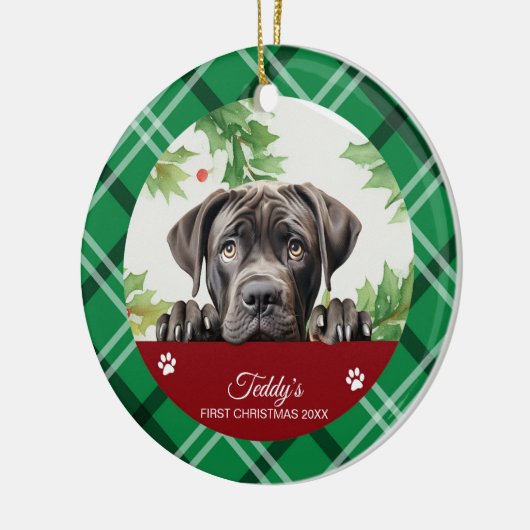 Cane Corso Gepersonaliseerde Eerste Kerstmis Keramisch Ornament (Links)