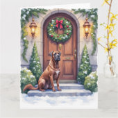 Cane Corso Grand Door Evergreen Christmas Art Kaart (Gele Bloem)