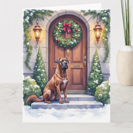 Cane Corso Grand Door Evergreen Christmas Art Kaart (Voorkant)