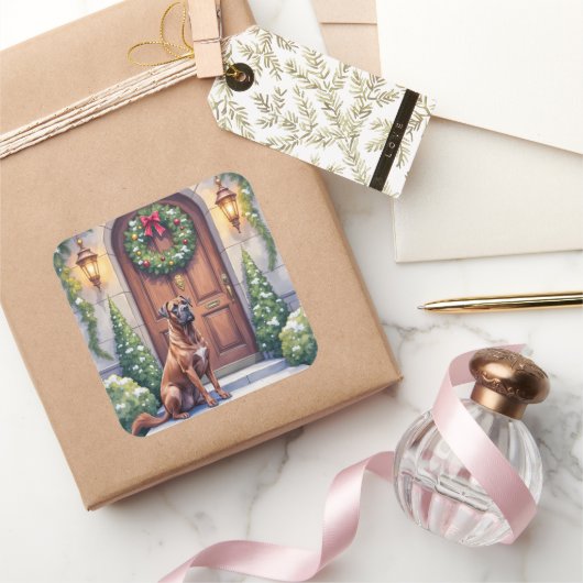 Cane Corso Grand Door Evergreen Christmas Art Vierkante Sticker (Geschenken)