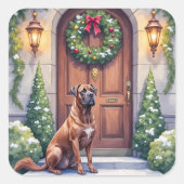 Cane Corso Grand Door Evergreen Christmas Art Vierkante Sticker (Voorkant)