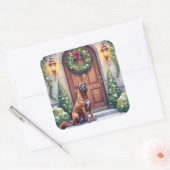 Cane Corso Grand Door Evergreen Christmas Art Vierkante Sticker (Envelop)