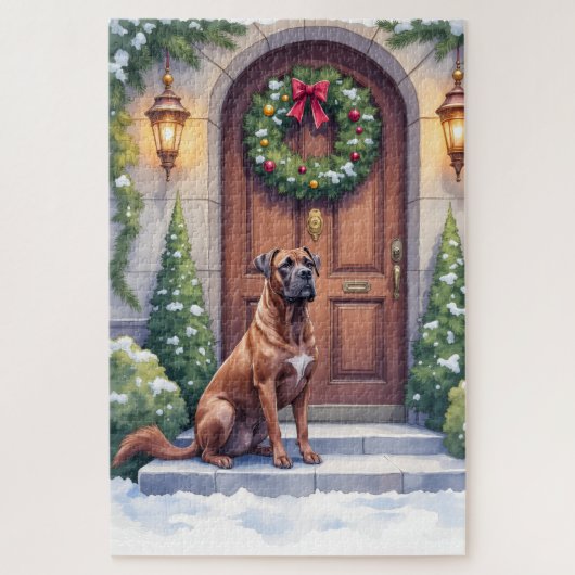Cane Corso Grote Deur Immergroen Kerst Kunst Legpuzzel (Verticaal)