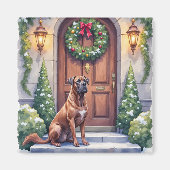Cane Corso Grote Deur Immergroen Kerst Kunst Magneet (Voorkant)