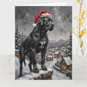 Cane Corso Guardian of the Christmas Village Hat Kaart (Gele Bloem)