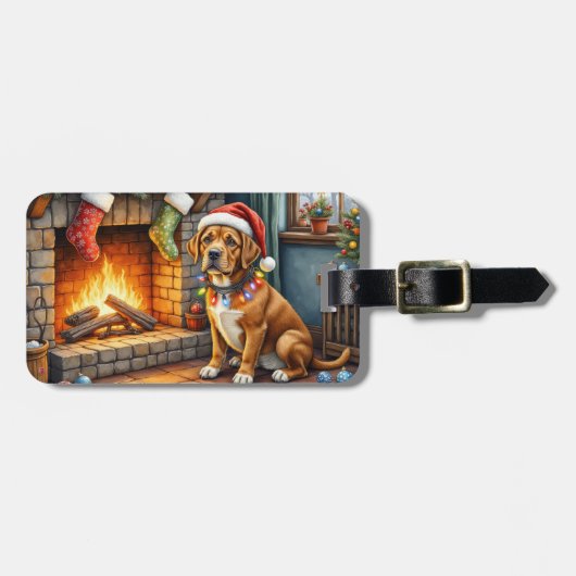 Cane Corso Haard met Kerstverlichting Bagagelabel (Voorkant horizontaal)