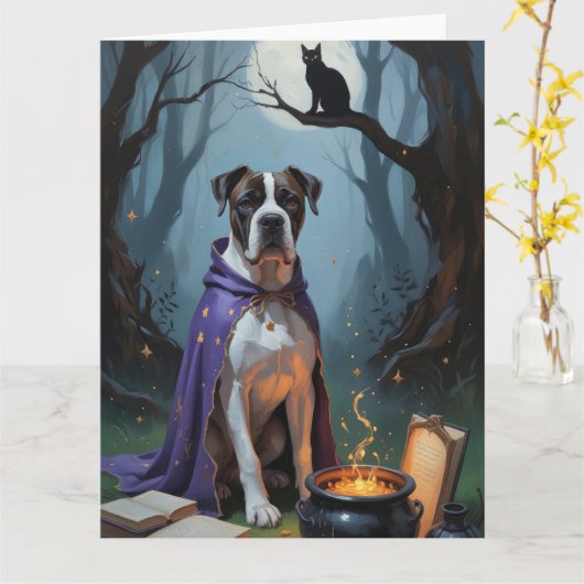 Cane Corso hond grillige Halloween schilderij Kaart (Gele Bloem)