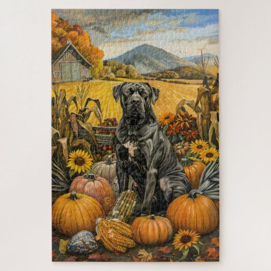 Cane Corso-hond Herfst Oogst Thanksgiving Legpuzzel (Verticaal)