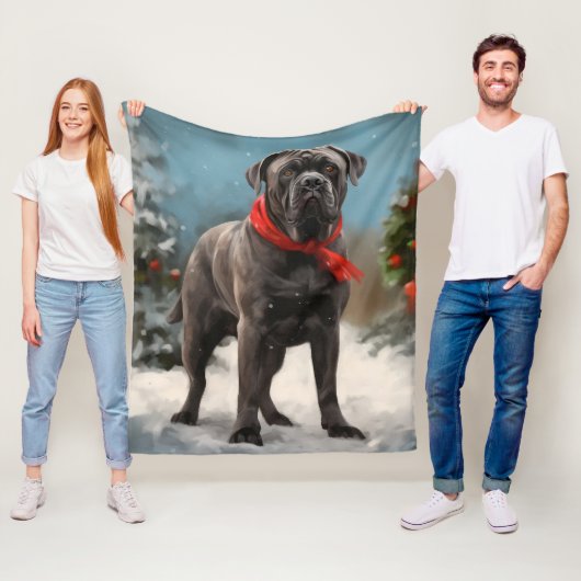 Cane Corso-hond in de sneeuw met Kerstmis Fleece Deken (In situ)