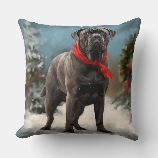 Cane Corso-hond in de sneeuw met Kerstmis Kussen (Voorkant)
