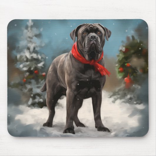 Cane Corso-hond in de sneeuw met Kerstmis Muismat (Voorkant)