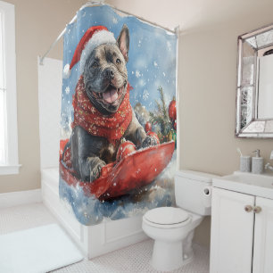 Cane Corso Hond in Sledge Laat het Sneeuw Kerstmis Douchegordijn
