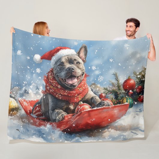 Cane Corso Hond in Sledge Laat het Sneeuw Kerstmis Fleece Deken (In situ)