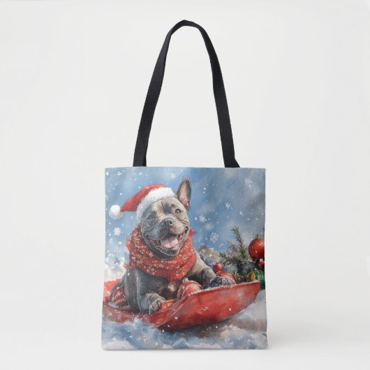 Cane Corso Hond in Sledge Laat het Sneeuw Kerstmis Tote Bag (Voorkant)