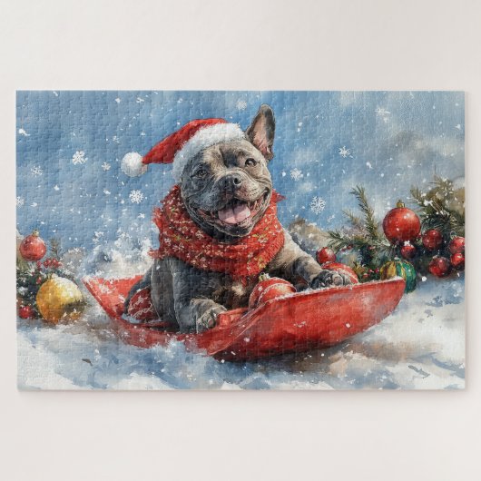 Cane Corso-hond in slee Laat het sneeuwen Kerstmis Legpuzzel (Horizontaal)