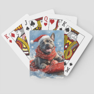 Cane Corso-hond in slee laat het sneeuwen Kerstmis Pokerkaarten